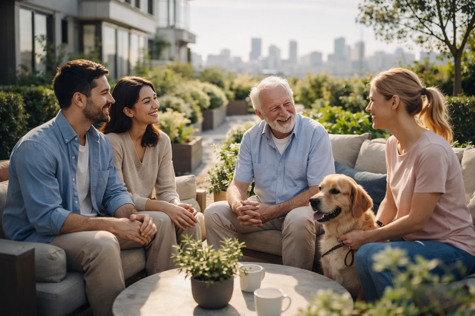 Atardecer relajante en terraza de comunidad